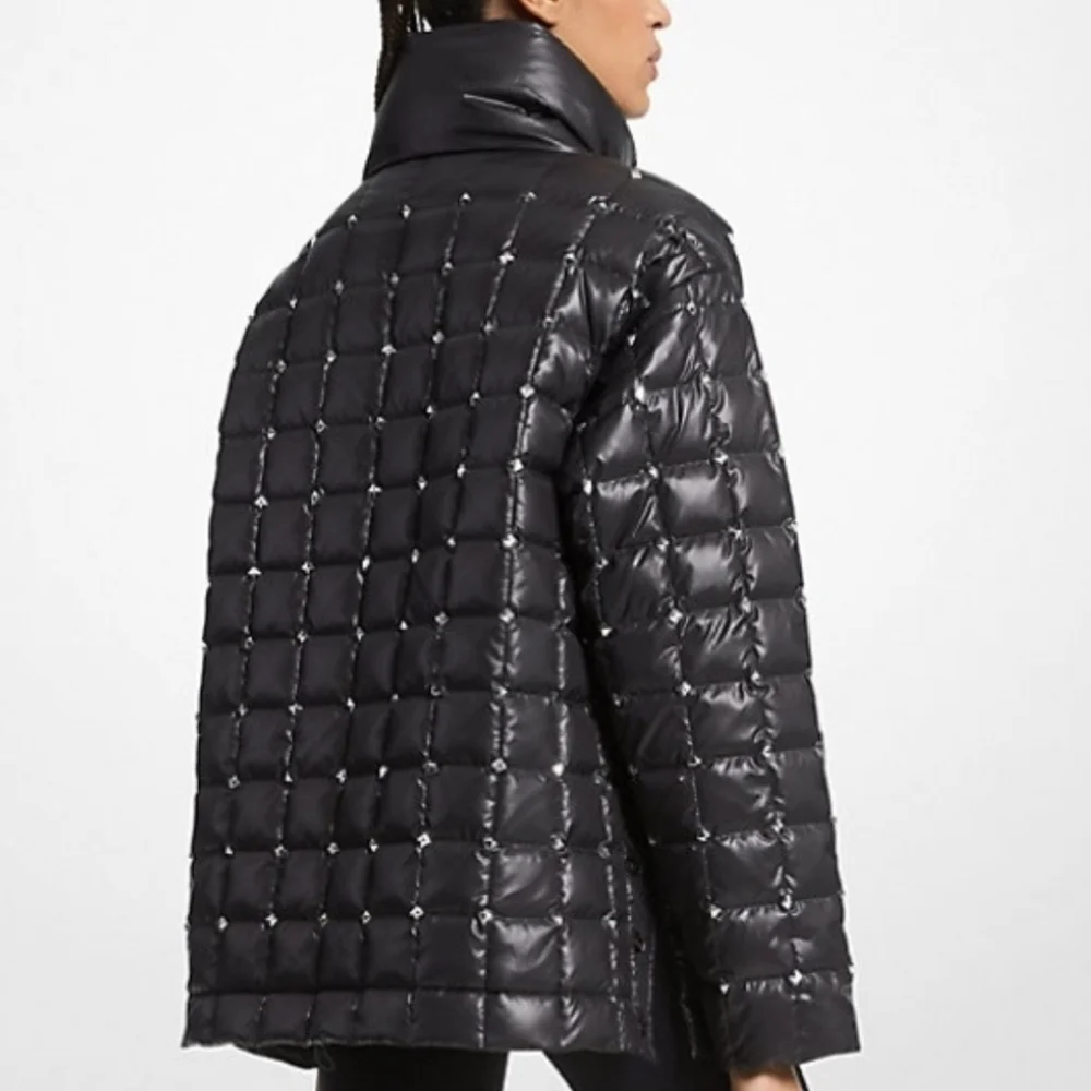 Stirling Studded Quilted Ciré Popover Jacket By Michael Kors - Oversize XS